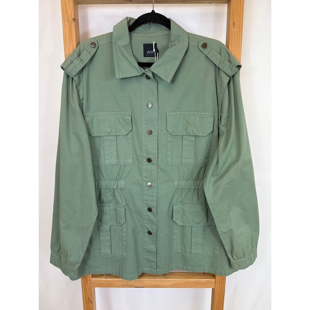 NWT Yesta Netherlands Green Cotton Utility Snap Front Jacket Plus Size 14